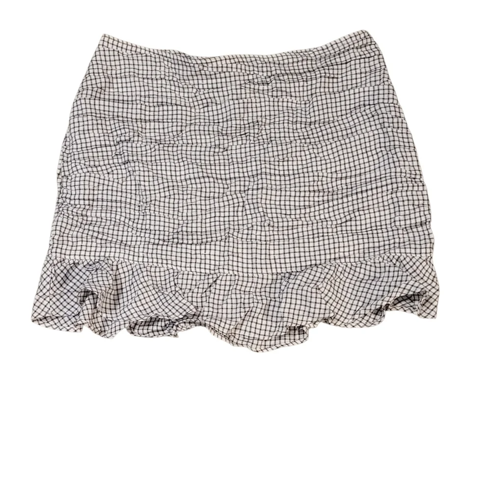 Abercrombie White Black Check Linen Blend Mini Skirt